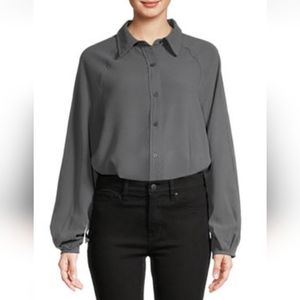 Worthington Womens Long Sleeve Oversized Button-Down Shirt Gray NWOT LARGE